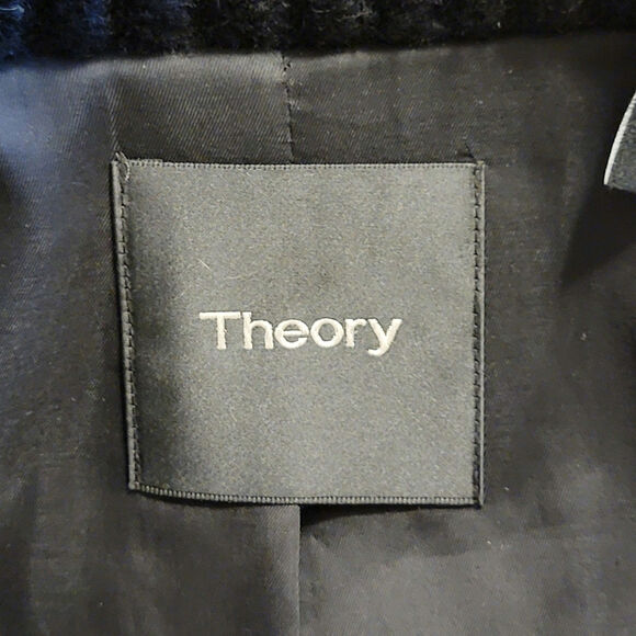 Theory Wool Cashmere Shawl Collar Single Breasted Mid Length Black Coat Size L - Picture 14 of 16